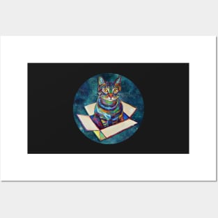 Psychedelic Cosmic Cat in a Box Sticker by Robert Phelps Posters and Art